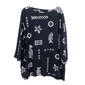 Vintage Copa Cabana Soft Black Jersey Beachy Tribal Top